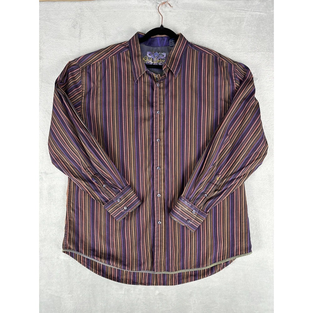 Robert Graham Shirt Men's 3XL Brown & Purple Jacquard Striped Flip Cuff